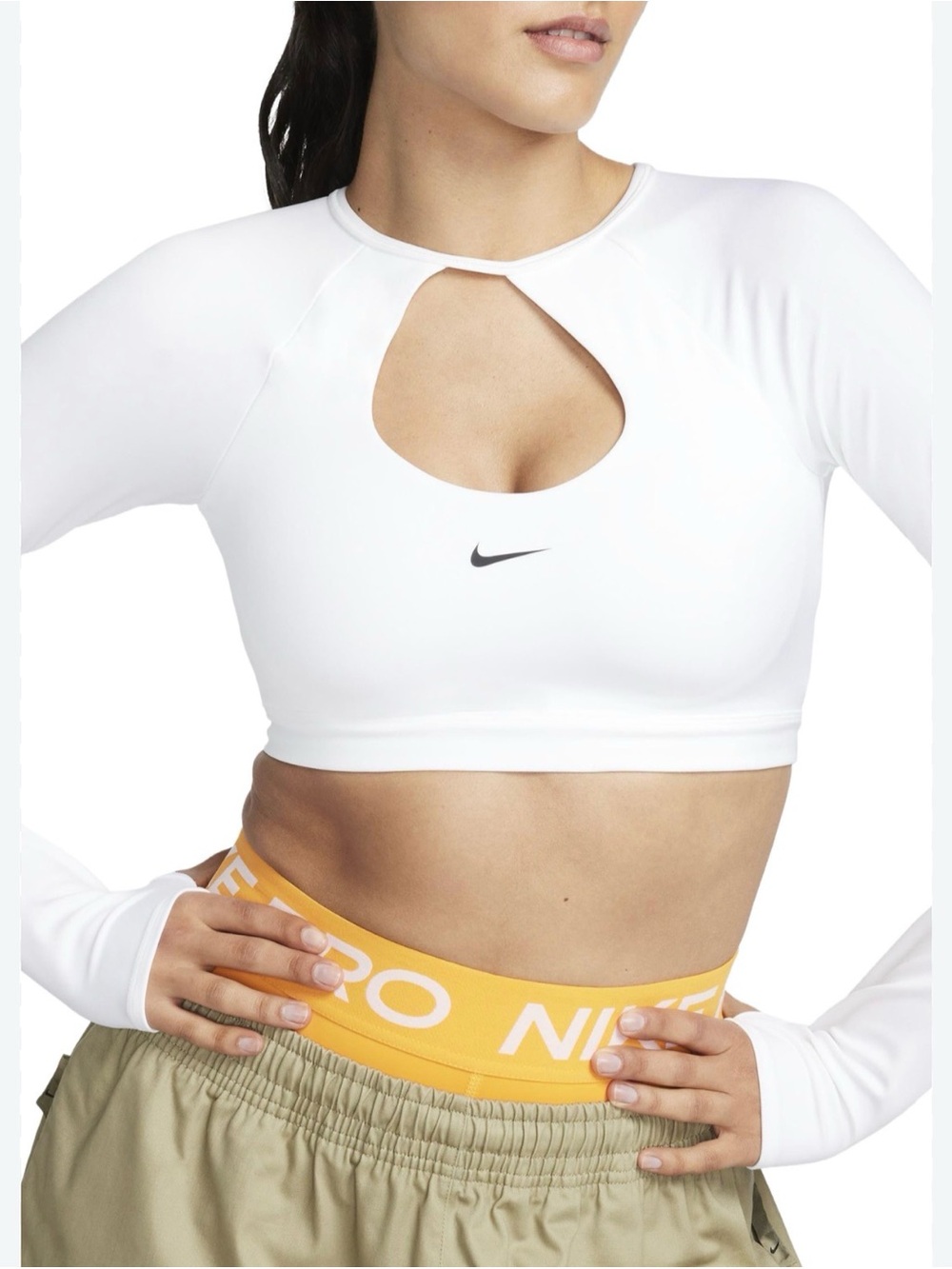 Nike White Keyhole Long-Sleeve Crop Top